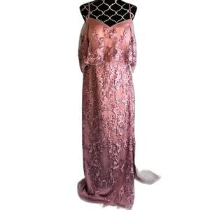 Azazie Norma Pink Lace Overlay Cold Shoulder Formal Dress ALTERED Size** A10/A14